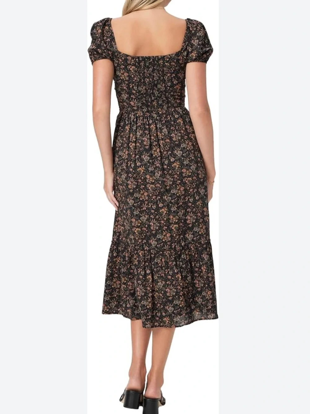 PAIGE Black Floral Puff-Sleeve Midi Dress - Picture 5 of 8